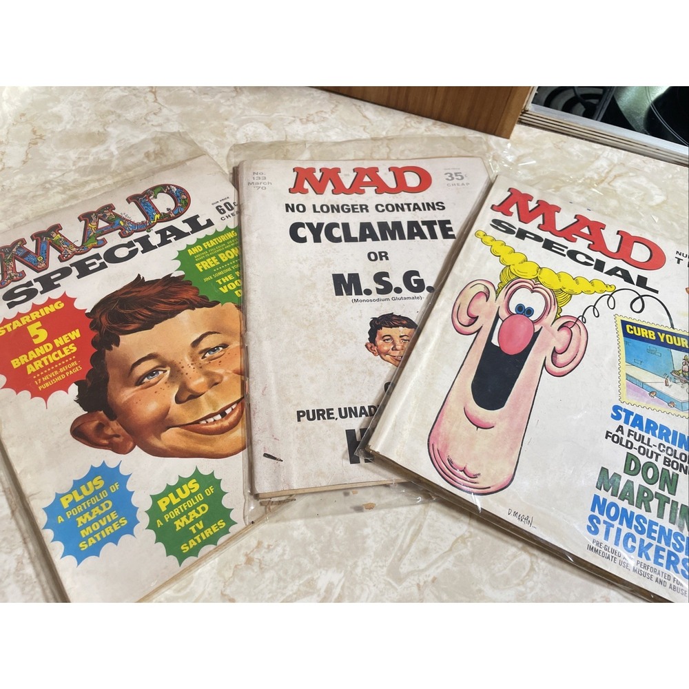 Three copies of MAD Magazine all from the 70s. #10 #133 #The Fall '70 Special